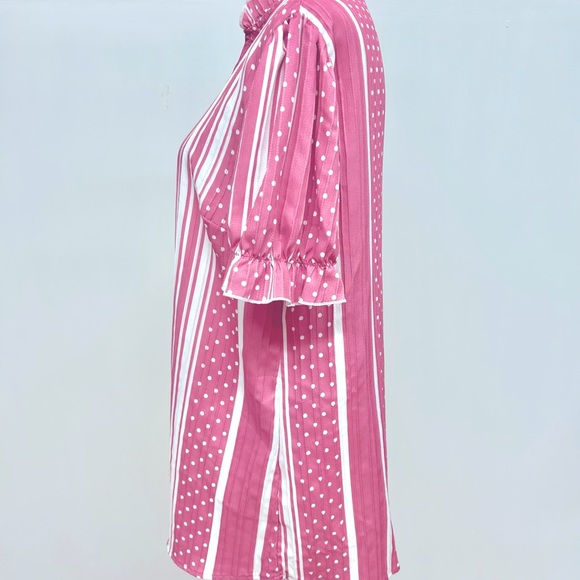 NWOT. Striped Polka Dot Ruffled Blouse Size Large - Picture 3 of 5